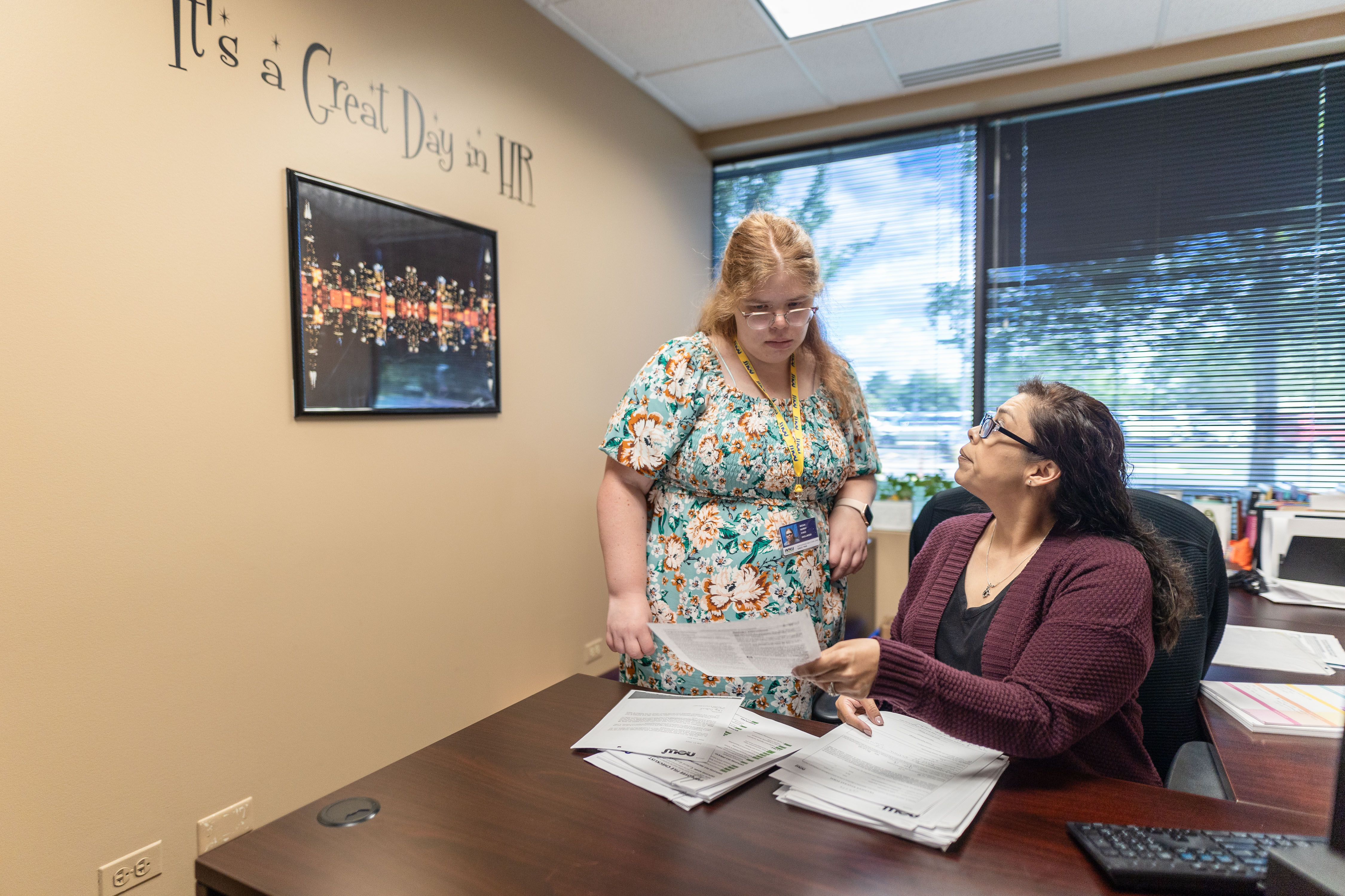 NOW Health Group employee Megan Murray speaks with her supervisor, Olga Cabral, at NOW's KNW corporate office in Bloomingdale on Sept. 14, 2023. NOW Health Group employee Megan Murray speaks with her supervisor, Olga Cabral, at NOW's KNW corporate office in Bloomingdale on Sept. 14, 2023.